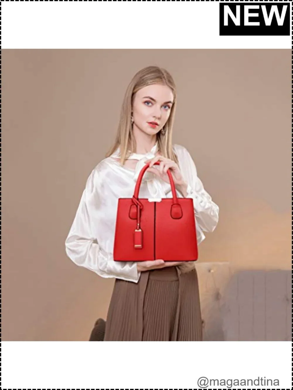 Women's Satchel Tote PU Leather Crossbody Bag with Gold-Tone Hardware